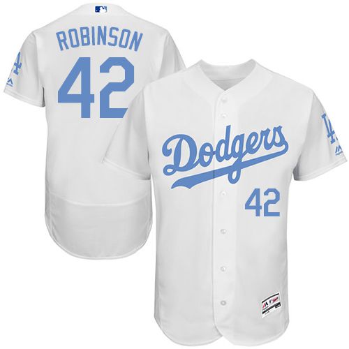 Dodgers #42 Jackie Robinson White Flexbase Authentic Collection Father's Day Stitched MLB Jersey - Click Image to Close
